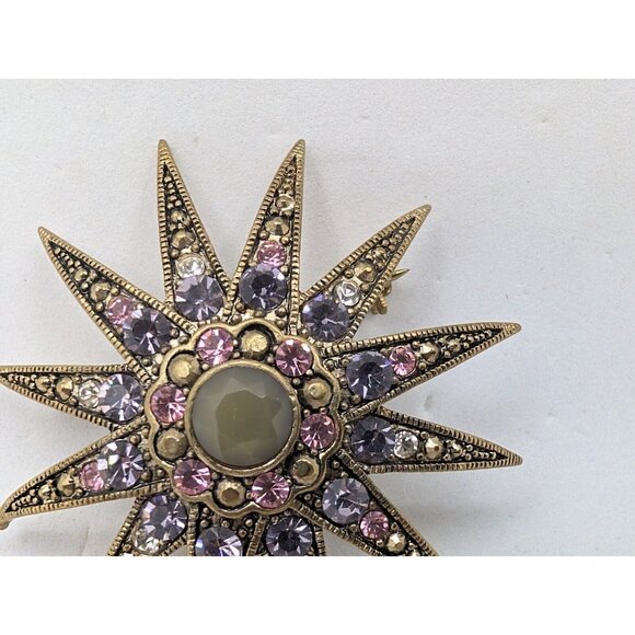 Vintage Monet Gold Tone Atomic Sun Starburst MCM Large Pin Brooch 2" - Picture 11 of 14